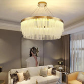 Crystal Tassel Gold Ring Pendant Chandelier - Clowas